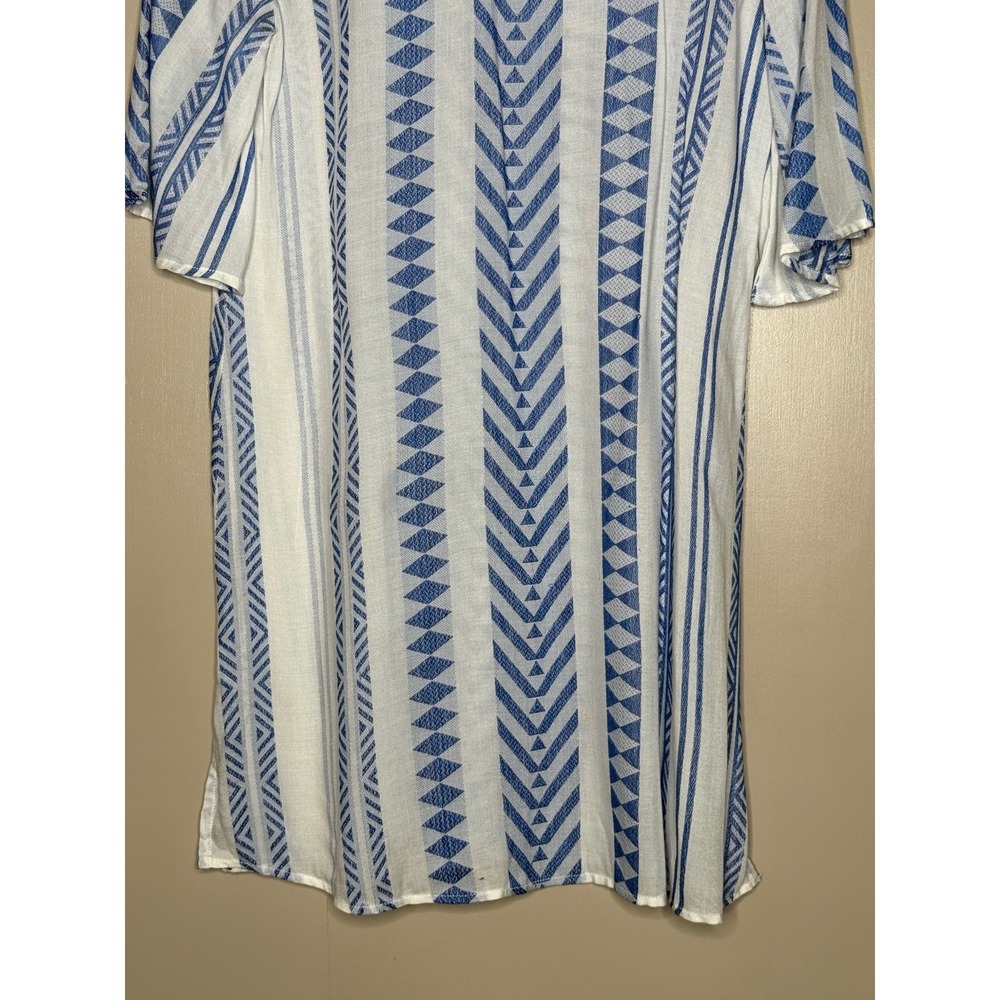 Goa Beachwear by Japna Blue White Geometric Tribal Print Shift Dress XS Rayon - Picture 8 of 8